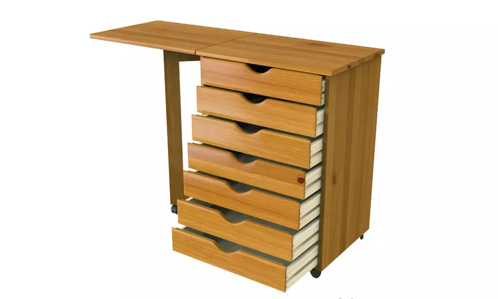 Adeptus Solid Wood 7 Drawer Gate Leg Roll Cart Desk - Second Medium