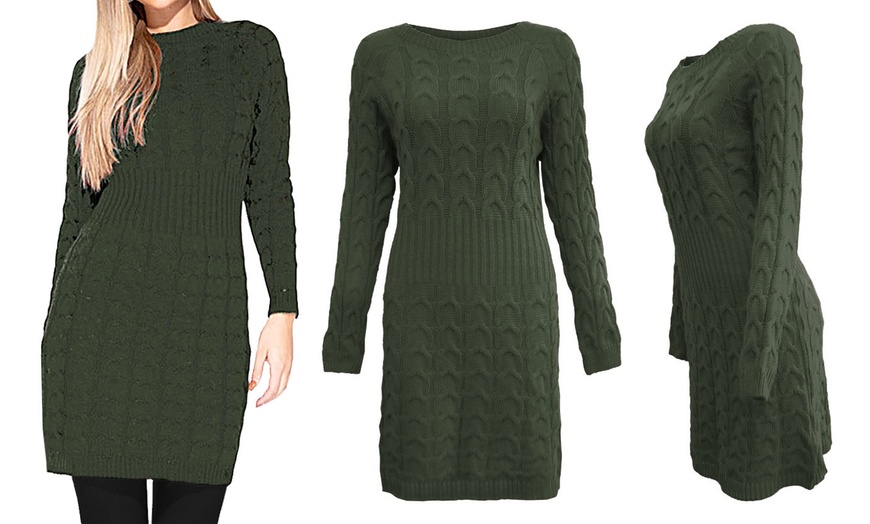 Image 8: Cable Knit Jumper Ribbed Waist Dress