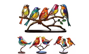 Up to Five Stained Metal Birds on a Metal Branch Ornament 