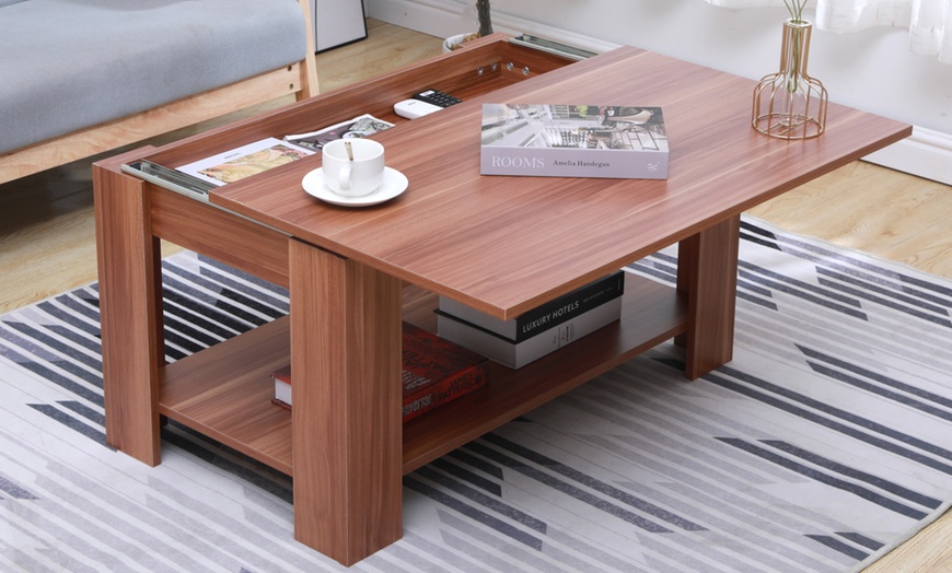 Image 9: Sliding Top Coffee Table with Storage Shelf