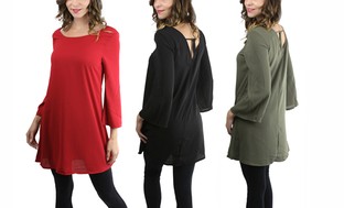 Women's Three-Quarter Bell Sleeve Dress in Regular and Plus Sizes