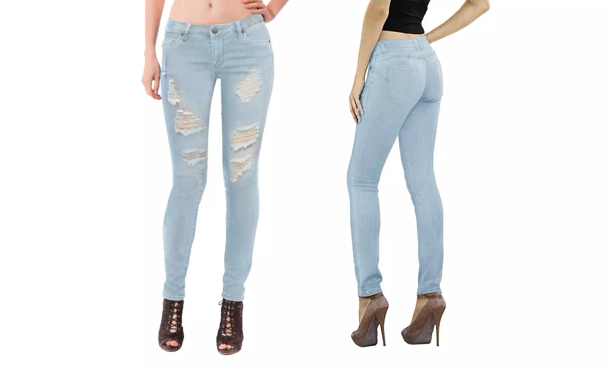 Hybrid & Company Juniors Butt-Lifting Distressed Skinny Jeans. Plus Sizes Available. - Second Medium