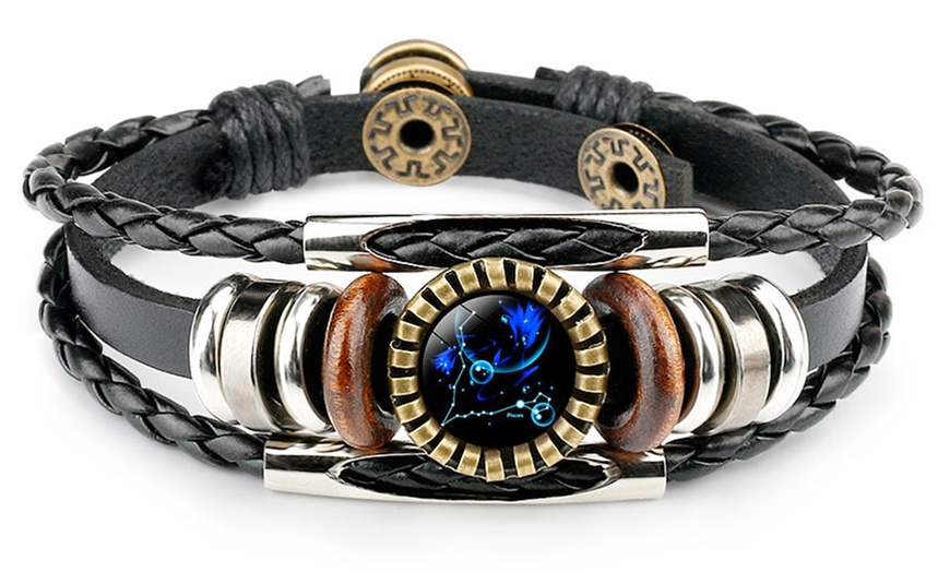 Image 9: 12-Zodiac Leather Constellation Bracelet