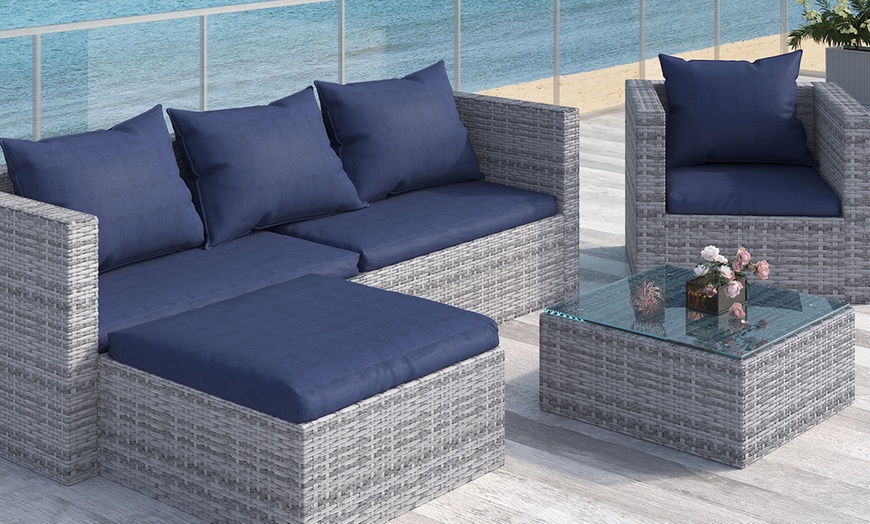 Image 5: Modular Corner Rattan-Effect Furniture Set with Optional Cover