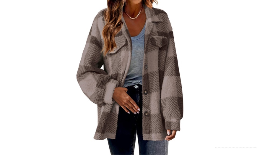 Image 6: Women's Plaid Button Jacket Coat With Pockets