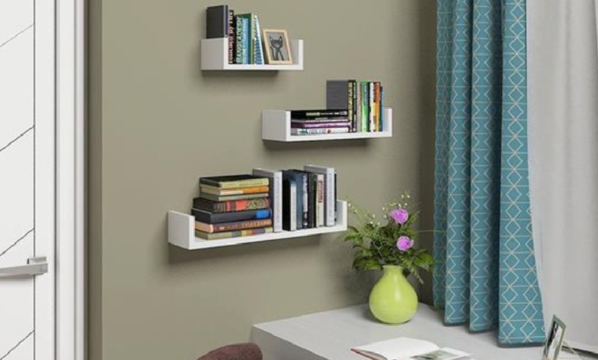 Image 7: Set of Three Floating Display Shelves with Wall Mounts