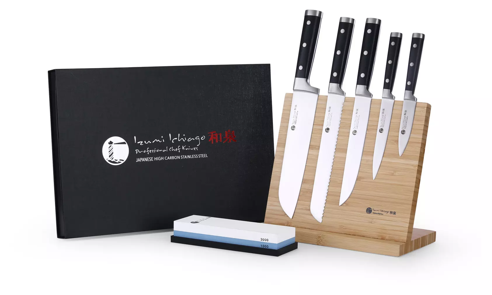 Set de 5 couteaux Izumi Ichiago avec support en bambou et meule en option - Primary Image
