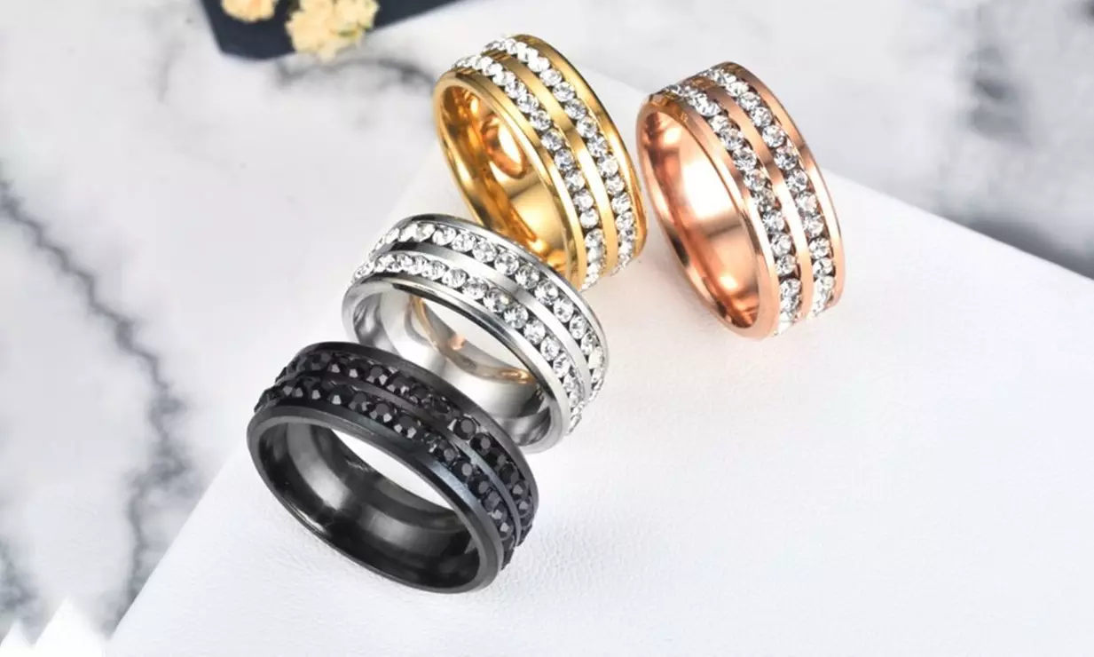 316L Stainless Steel Double Row CZ Titanium Ring Band
