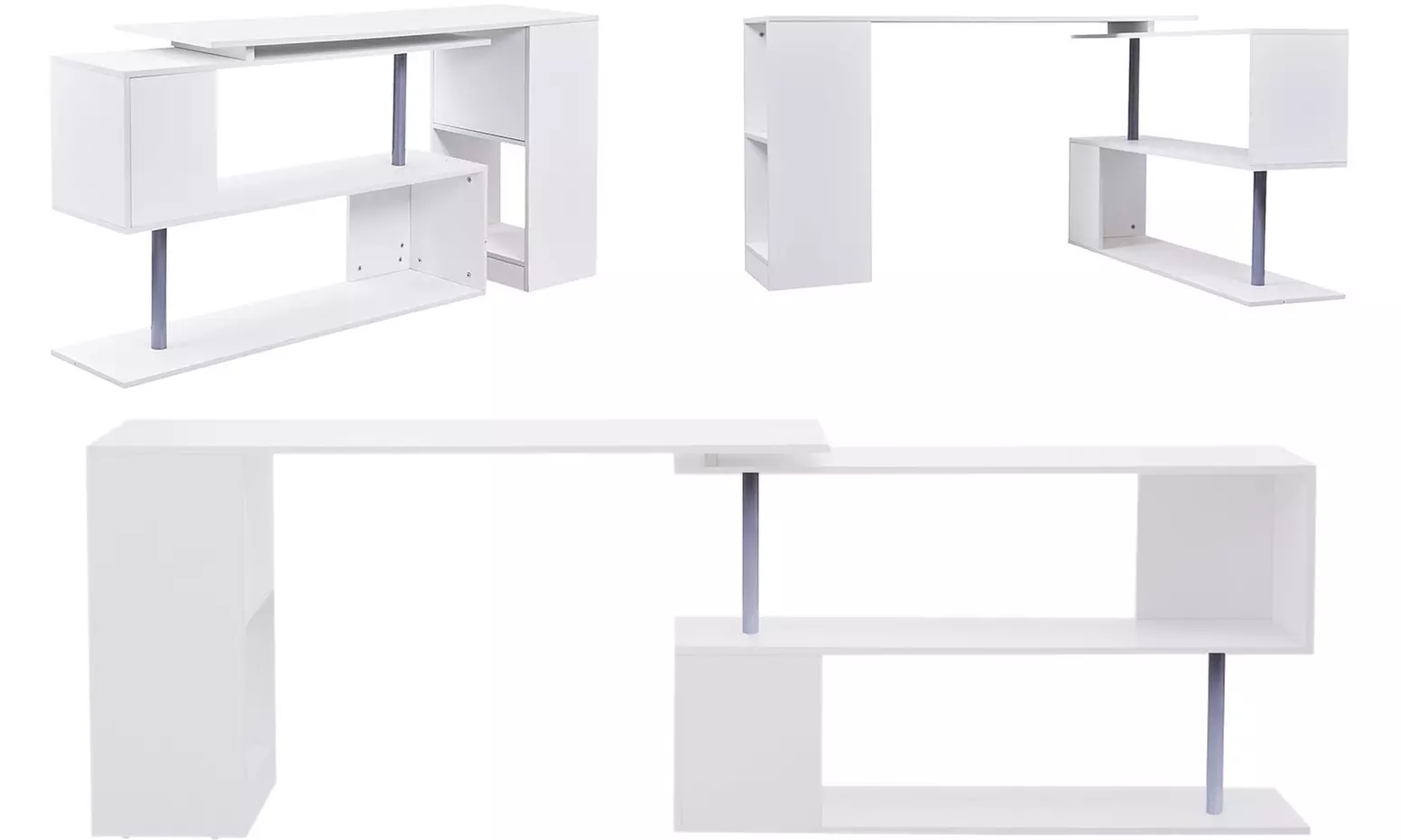 Homcom L-Shaped Desk with 360° Rotating Storage Shelves