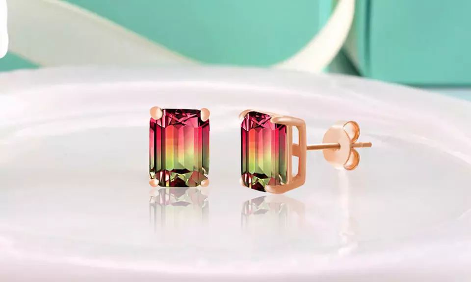 Emerald Cut Watermelon Crystal Stud Earrings or Bolo Bracelet by Nina & Grace (Multiple Options Available) - Primary Image