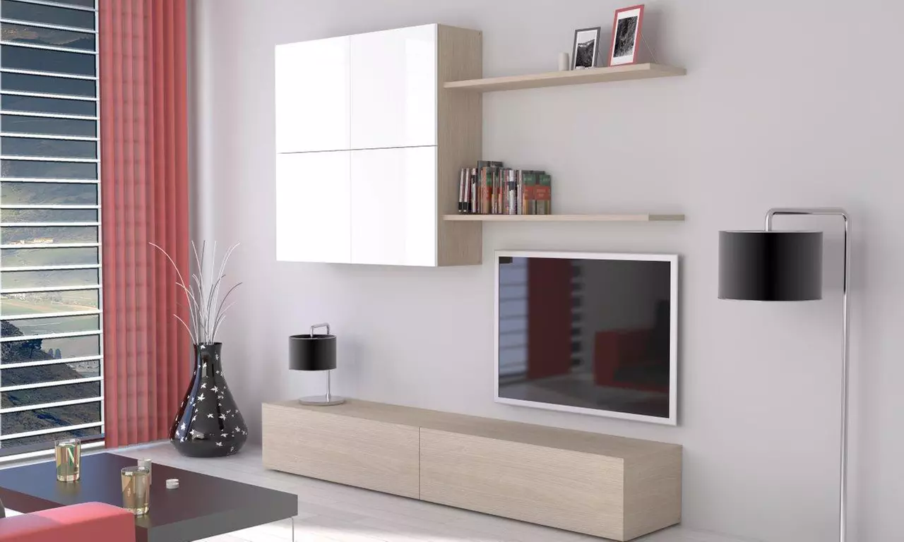 Set soggiorno con parete attrezzata e mobile TV Valera made in Italy, disponibile in 2 colori, con spedizione gratuita - Primary Image