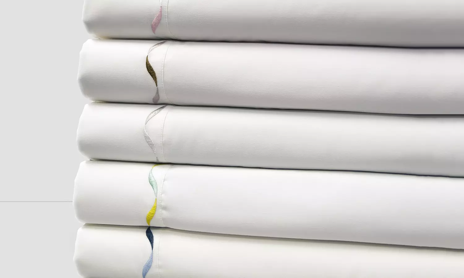 Clearance: 1000TC Cotton-Rich Elle Wave-Embroidered Sheet Set (4-Piece)   - Primary Image
