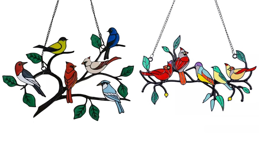 Image 2: Stained Glass Effect Birds Decorations Set