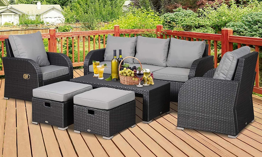 Outsunny Seven-Seater Rattan-Effect Recliner Furniture Set | Groupon