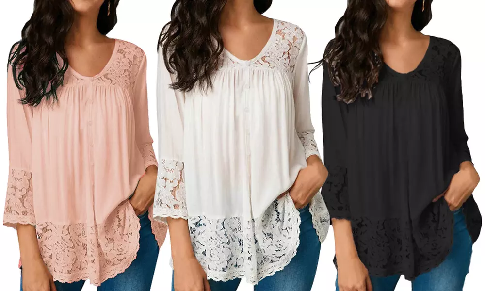 Blouse femme coton et dentelle, modèle Julia - Primary Image