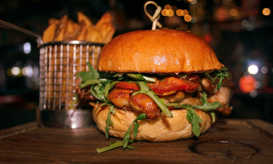 Image 11: Burger with Fries or Pizza and Cocktail, Wine or Beer