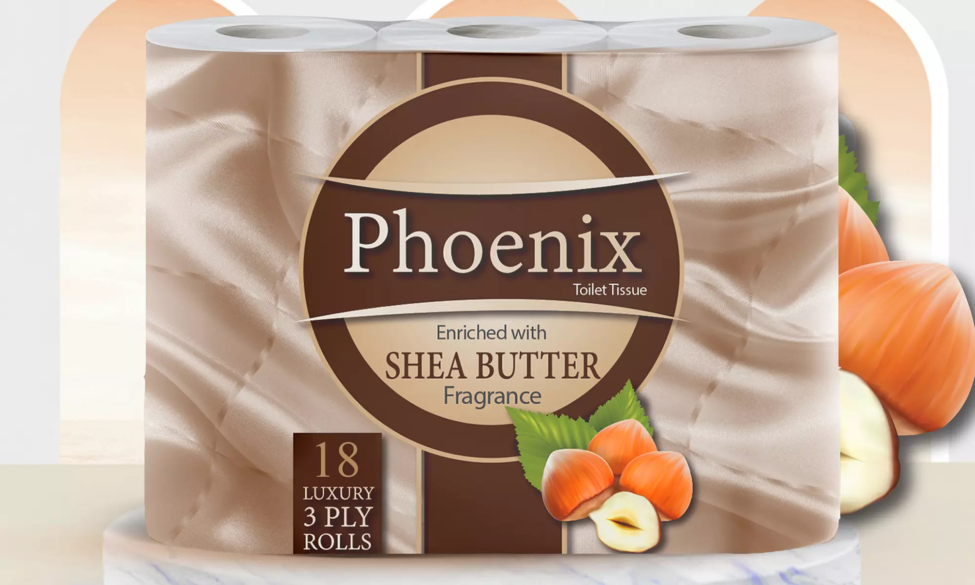 18, 45 or 90 Rolls of Phoenix Shea Butter Three-Ply Toilet Paper