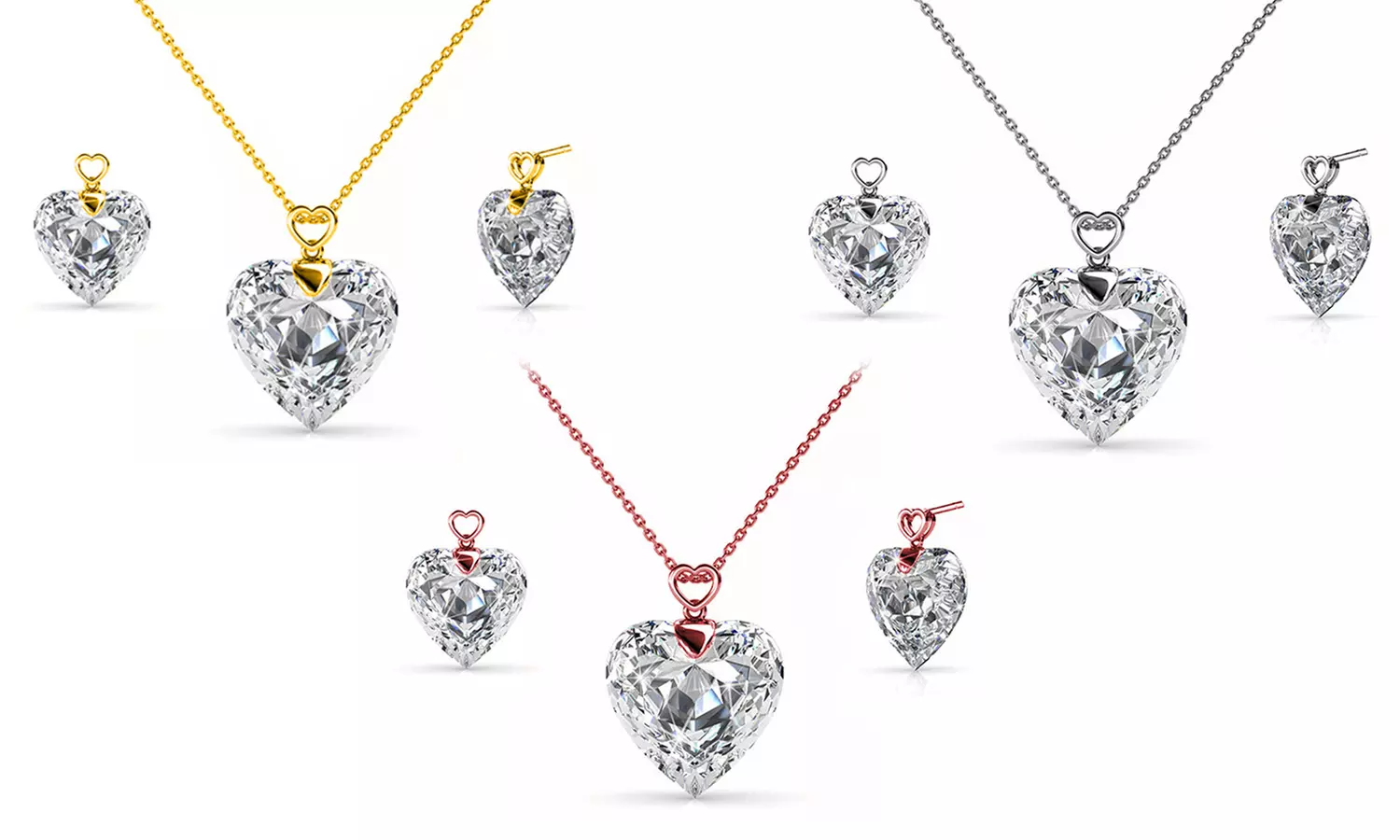 1x oder 2x Herz-Anhänger & Ohrringe Set mit Swarovski®-Kristallen