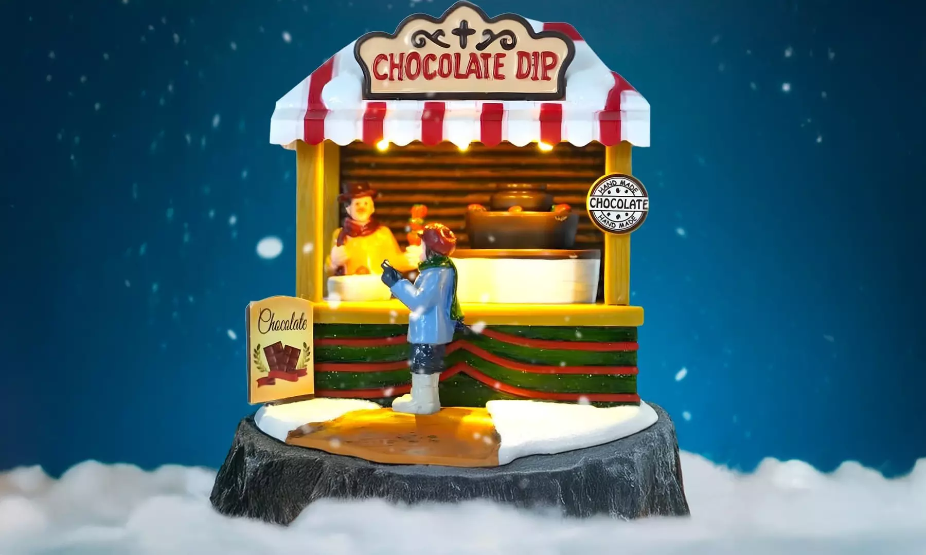 Weihnachtliche Szene mit Musik und Beleuchtung