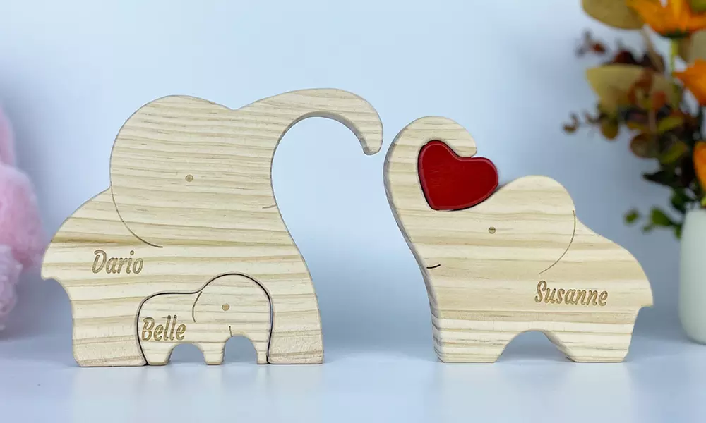 Elefanten-Familien-Puzzle aus Holz opt. mit Namensgravur