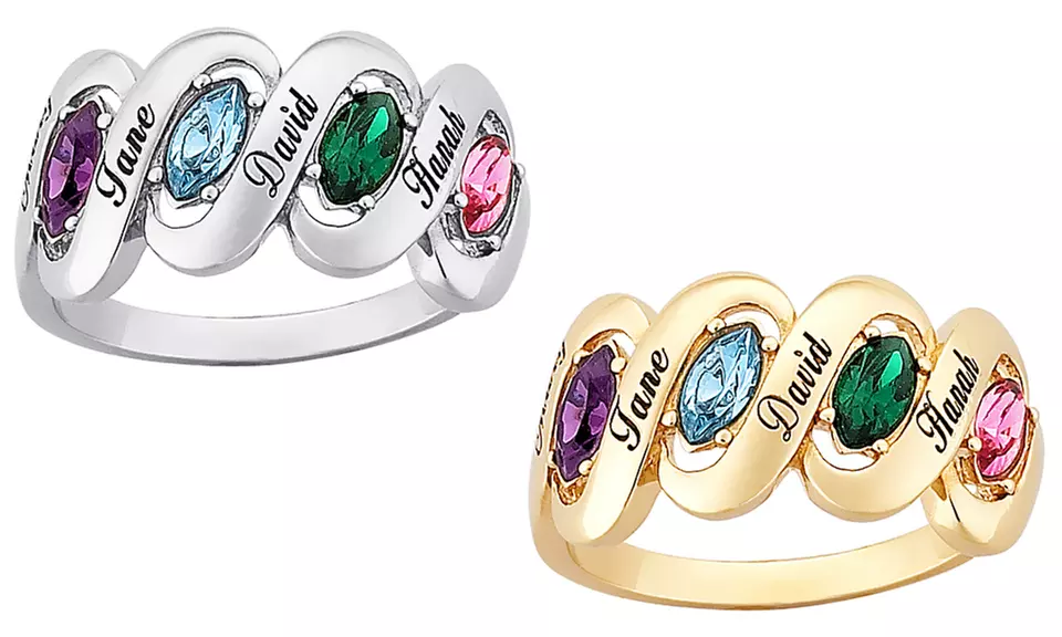 Silvertone or Goldtone Marquise Birthstone Ribbon Ring for Moms from Limogès Jewelry (Up to 58% Off) - Primary Image