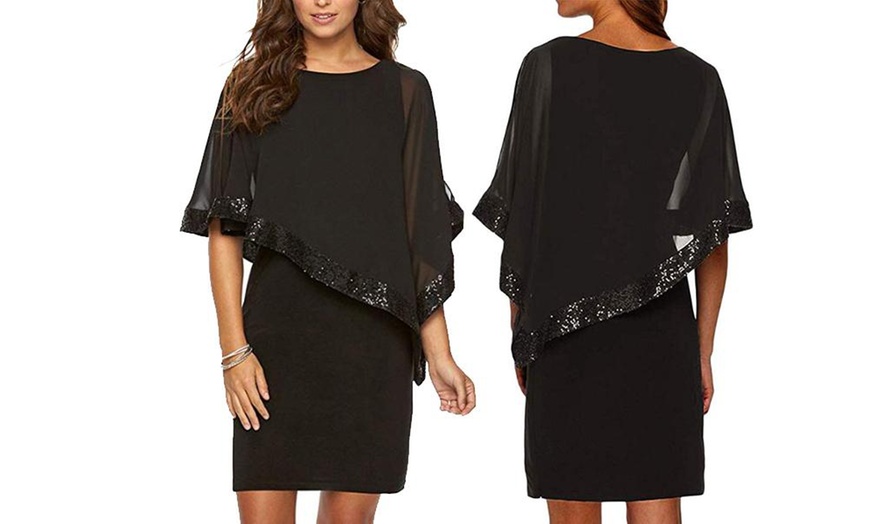 Image 2: Sequin Poncho Overlay Dress