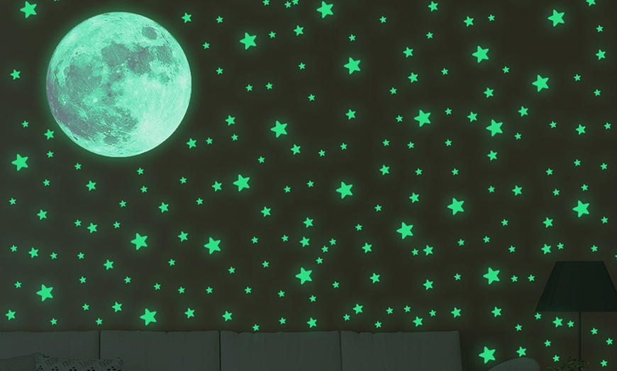 Image 7: One or Two Glow-in-the-Dark Moon and Stars Wall Sticker Sets