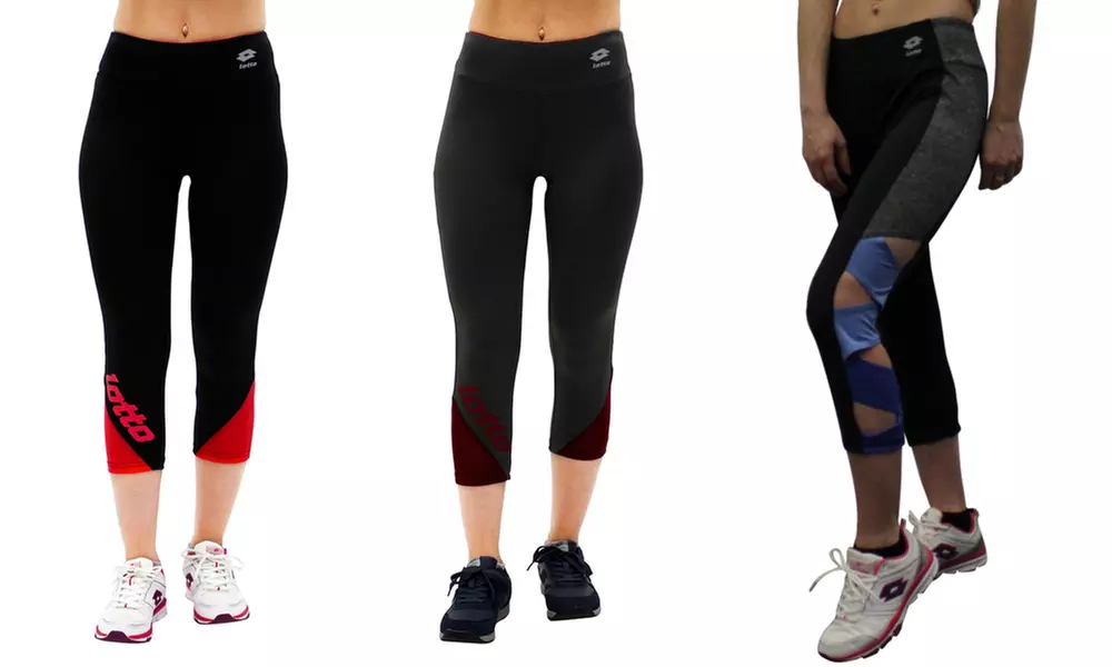 Lotto Women's Capri Athletic Sports Leggings with Criss-Cross or Mesh Inserts - Primary Image