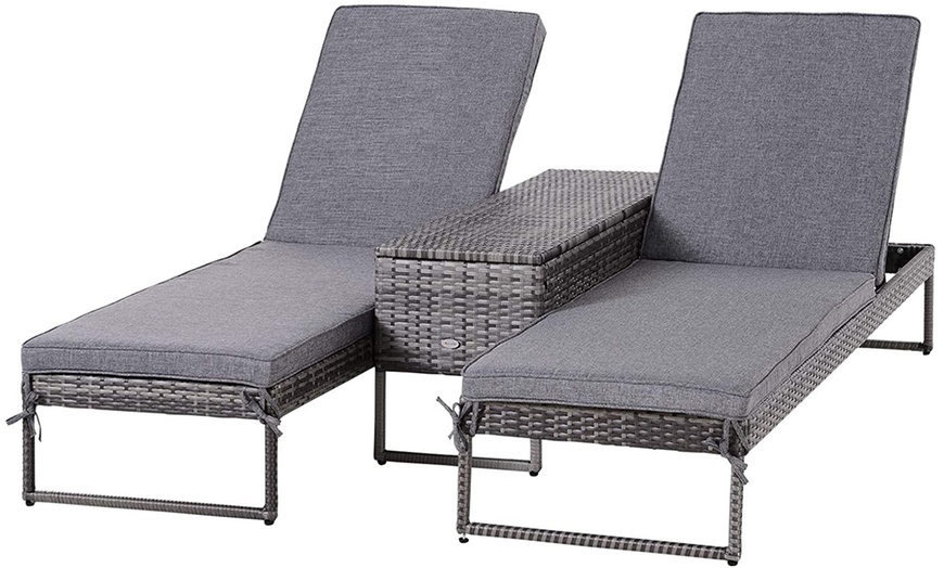 Image 3: Outsunny Rattan Sun Lounger Set