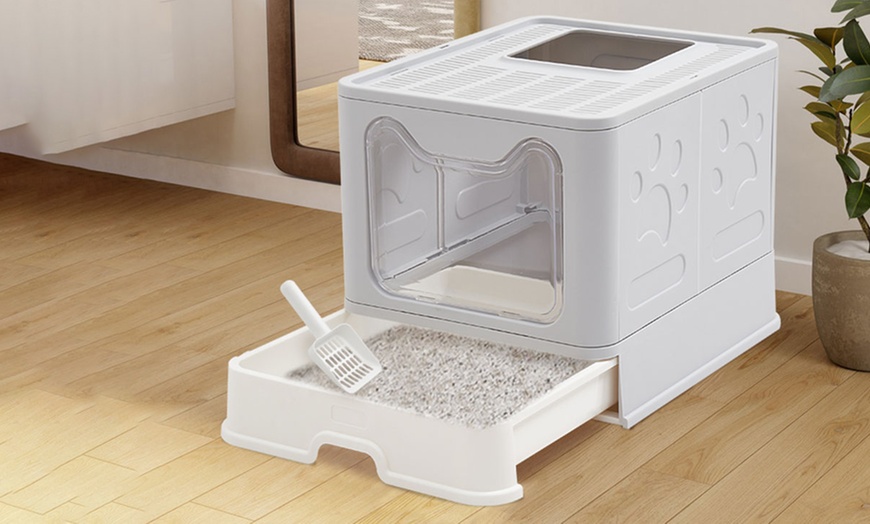 Image 11: Folding Plastic Cat Litter Box Top Entry