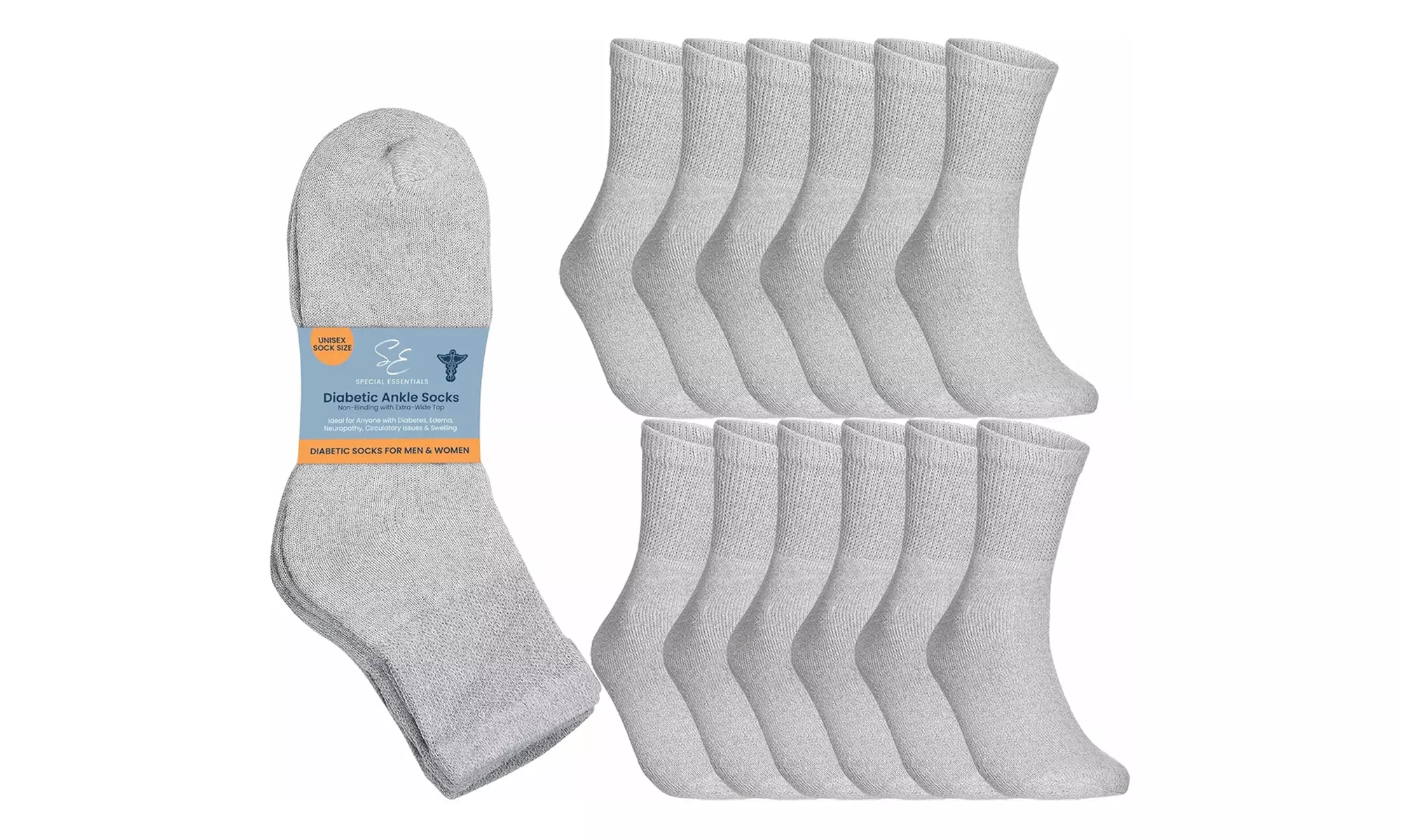 Special Essentials 12 Pairs Diabetic Ankle Socks Non-Binding for Men and Women