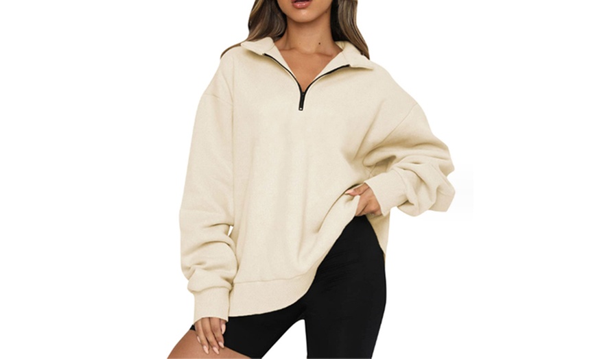 Image 6: Womens Half Zip Casual Pullover Sweatshirt