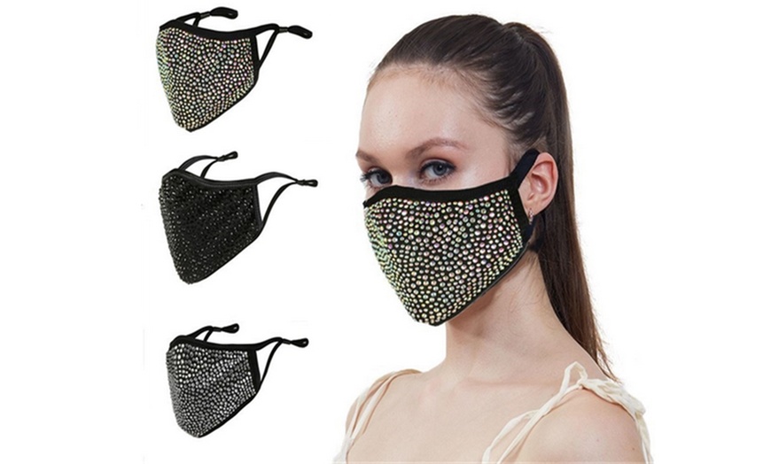 Image 1: One or Three Rhinestone Face Masks