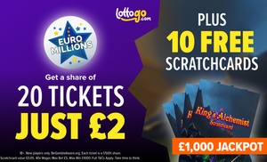 Get a share of 20 EuroMillions Tickets for £2* + 10 Free Scratchcards