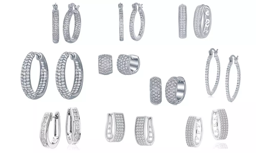 Elements of Love Pave Huggie and Hoop Earrings Collection made with Swarovski Elements - Primary Image