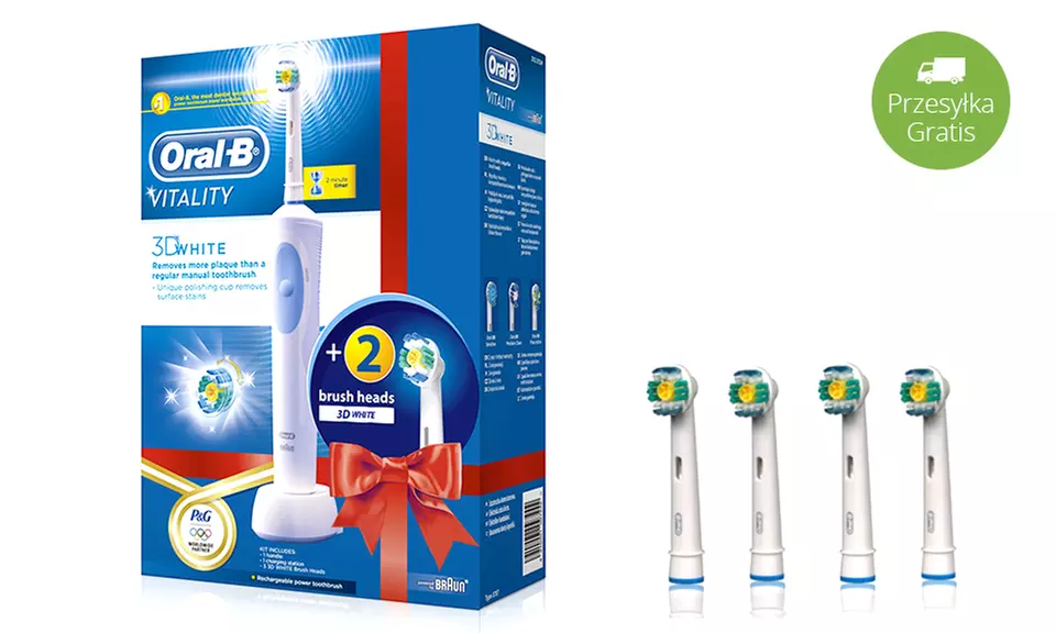 Elektryczna szczoteczka Oral-B 3D White (89,99 zł) lub 8 oryginalnych końcówek 3D White (99 zł) – zestaw prezentowy - Primary Image