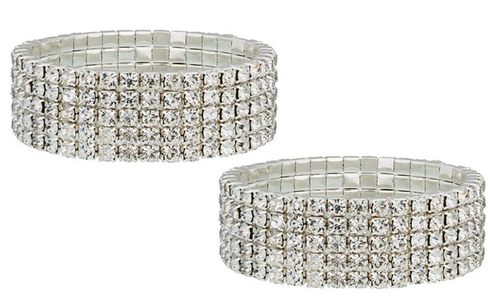 2 Five Row Tennis Bracelet Plated Rhodium & Cubic Zirconia Crystals