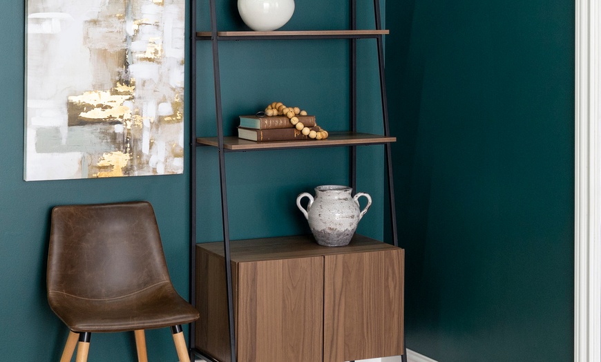 Image 5: Ladder-Style Bookshelf with Cabinet