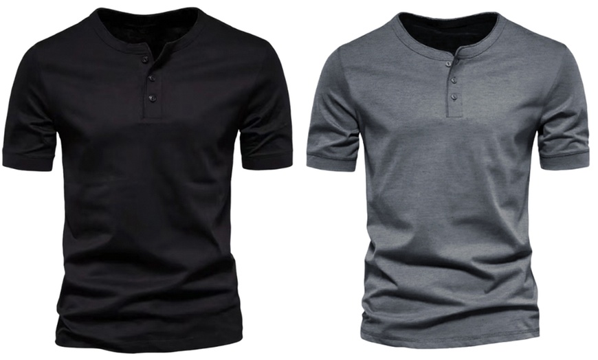 Image 10: T-shirt Henley décontracté à manches courtes pour hommes