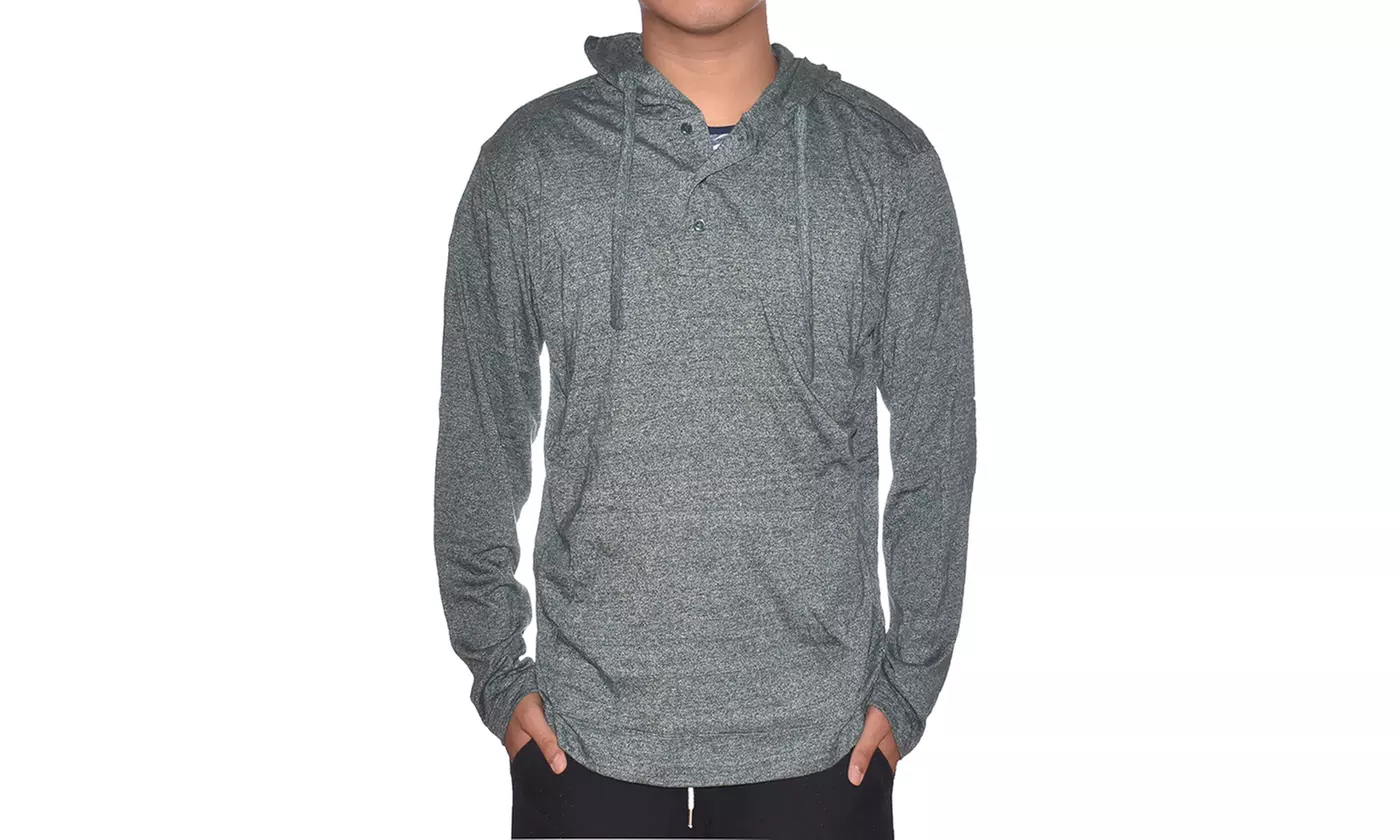 BlackJack Men's Lightweight Marled Henley Hoodie (S-5XL) - Second Medium