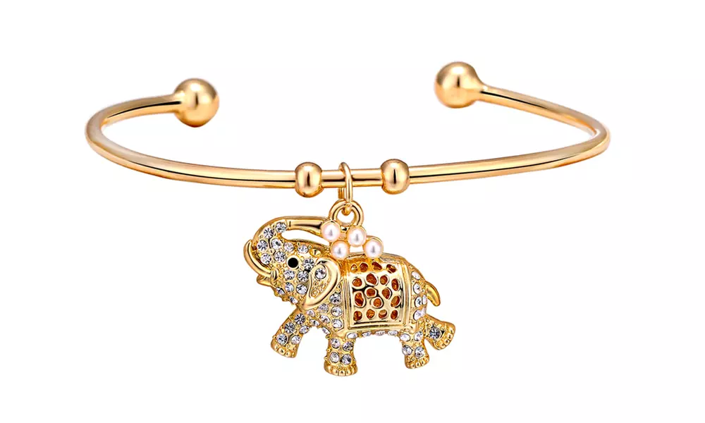 1 ou 2 bracelets manchette éléphant Philip Jones plaqué or 18 carats ornés de cristaux Zircondia® - Primary Image