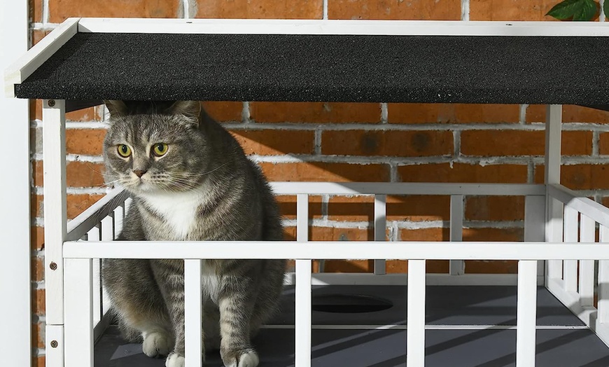 Image 2: Wooden Outdoor Three-Tiered Cat House