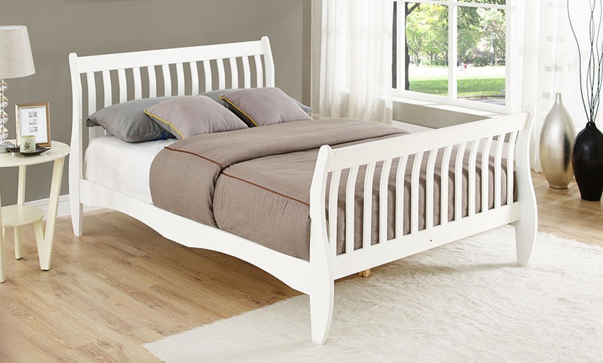 Image 1: Natural or White Pine Sleigh Bed