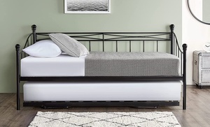 Metal Day Bed with Optional Trundle Pull-Out and Mattresses 