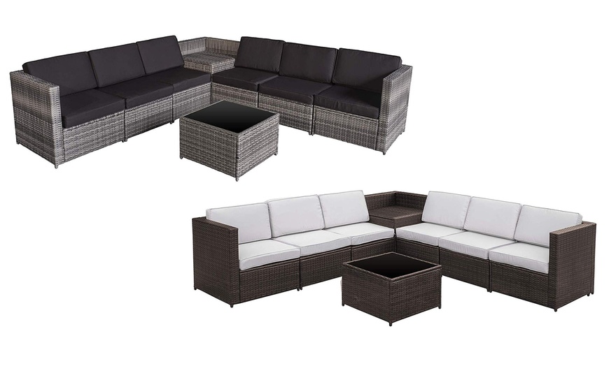 Image 1: Outsunny Eight-Piece Rattan-Effect Garden Furniture Set