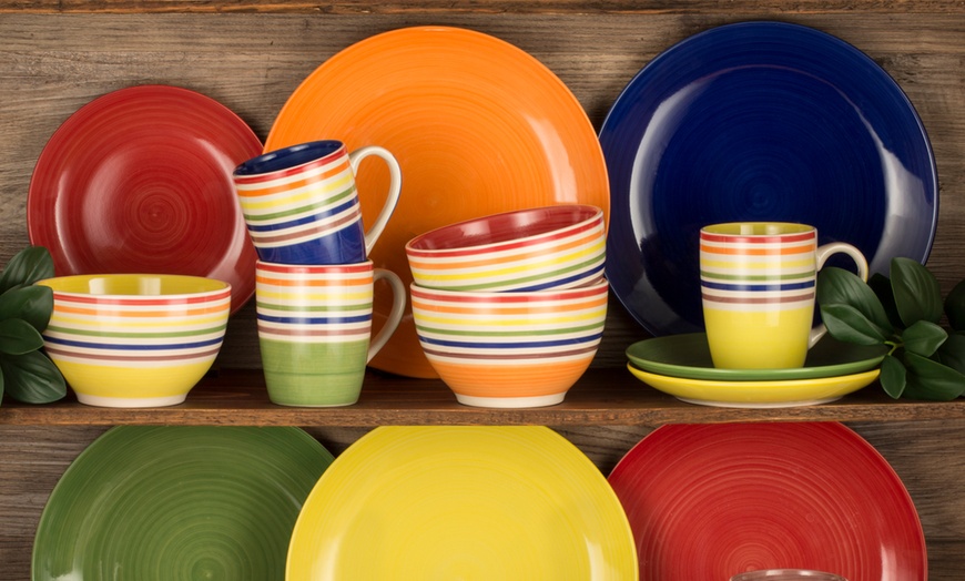 Image 3: Waterside 24-Piece Rainbow Stripe Dinner Set