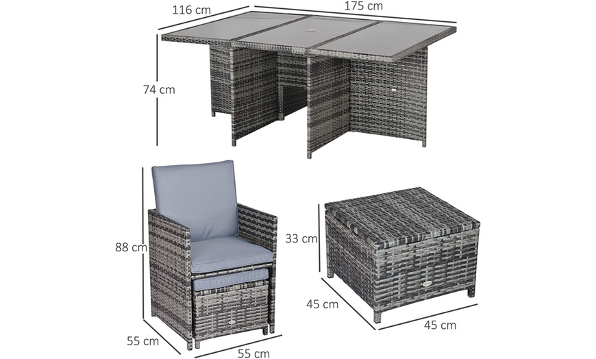 Image 9: Outsunny Rattan Effect Garden Furniture Patio Dining Set