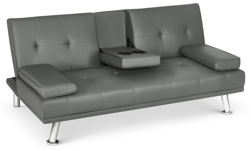 Image 25: Three Seater Sofa Bed with Cup Holders