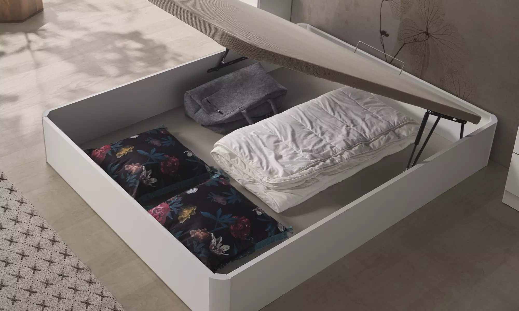 Canapé abatible de madera en color blanco, montaje incluido