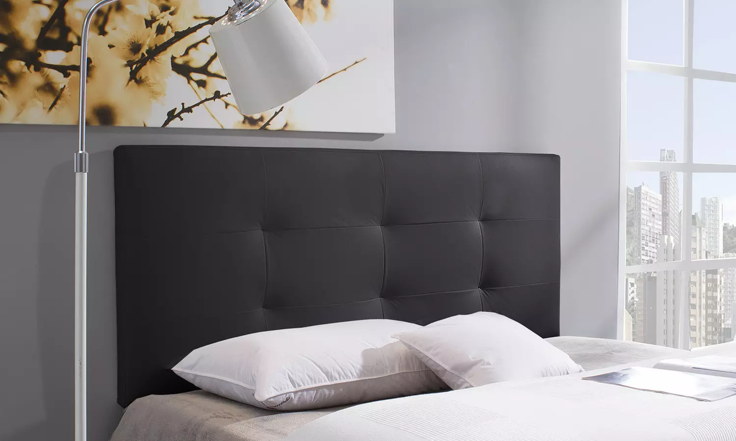 Tête de lit tapissé de cuir synthétique modèle Judith, Carla ou Rombo - Primary Image